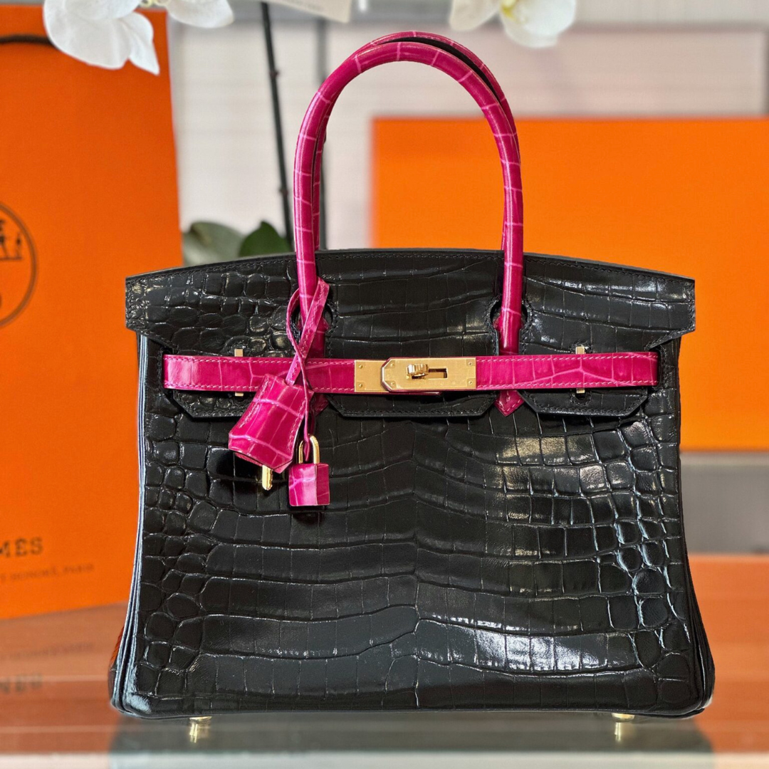 HN 30 Black/Pink Genuine Crocodile Leather – Custom Made
