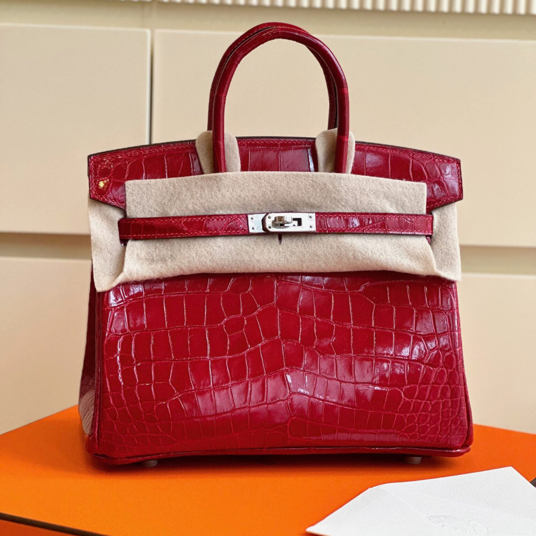 HN 25 Red Genuine Crocodile Leather Palladium Hardware