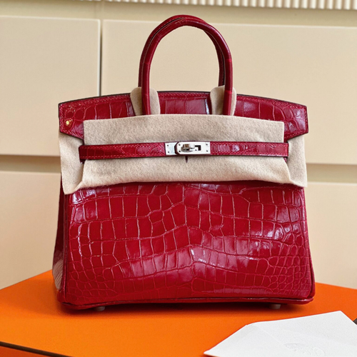 HN 25 Red Genuine Crocodile Leather Palladium Hardware