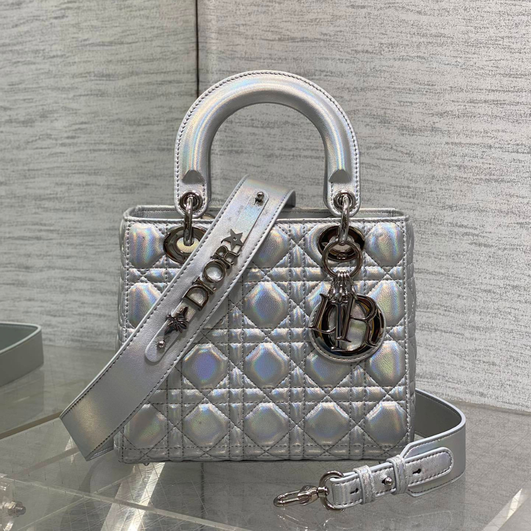 Christian Dior metallic silver Cannage lambskin