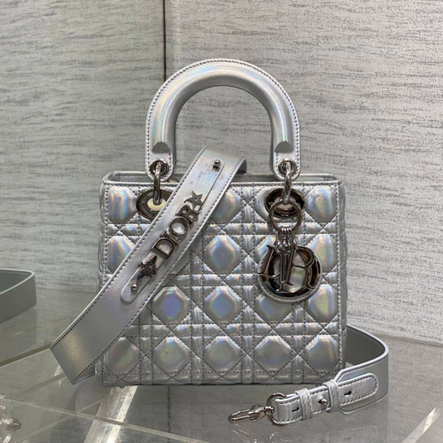 Christian Dior metallic silver Cannage lambskin
