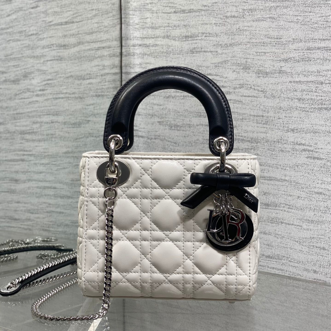 Dior Mini Lady Dior Bag with Chain in two-tone latte and black