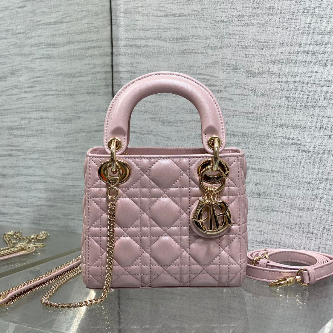 DIOR LADY DIOR MINI PINK GOLD HARDWARE