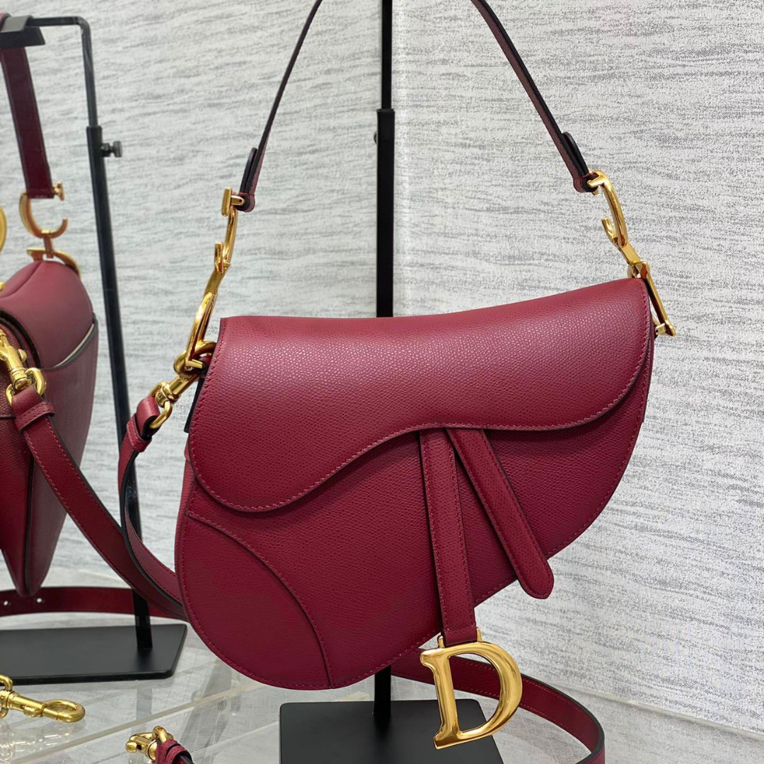 Christian Dior Saddle Bag in Red Gold Hardware