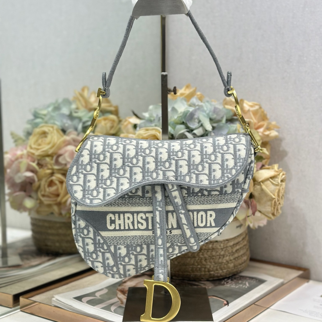 Christian Dior Saddle Bag in grey Oblique embroidered