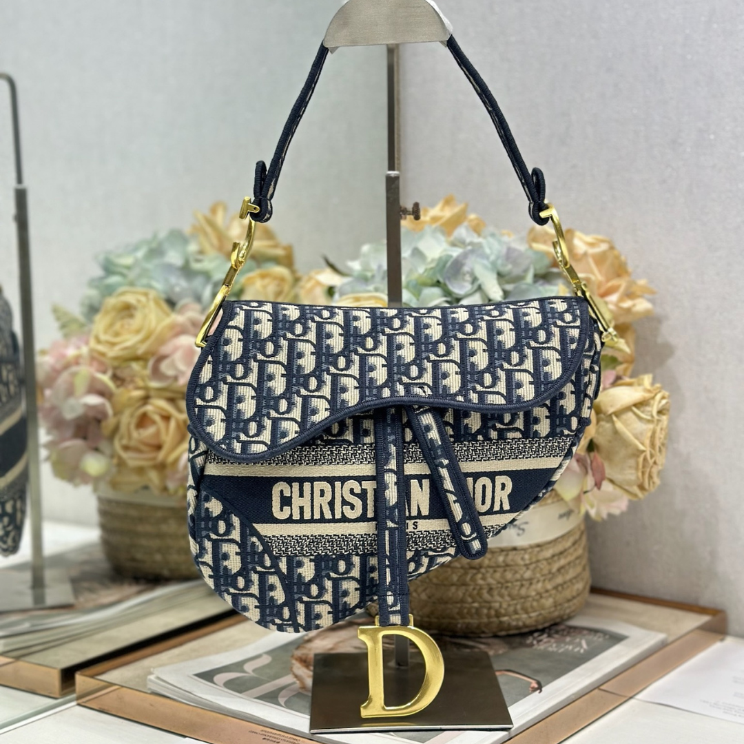Christian Dior Saddle Bag in Blue Dior Oblique Jacquard