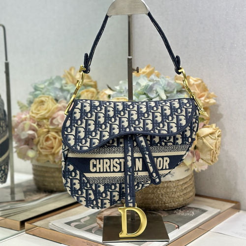 Christian Dior Saddle Bag in Blue Dior Oblique Jacquard