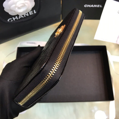 Chanel Wallet Black Grained Leather Gold Lock 19×10.5cm