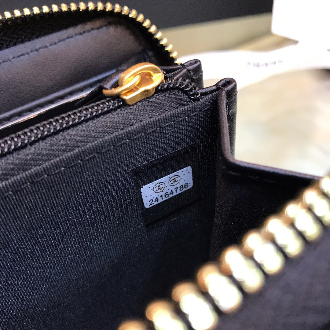 Chanel Wallet Black Grained Leather Gold Lock 19×10.5cm