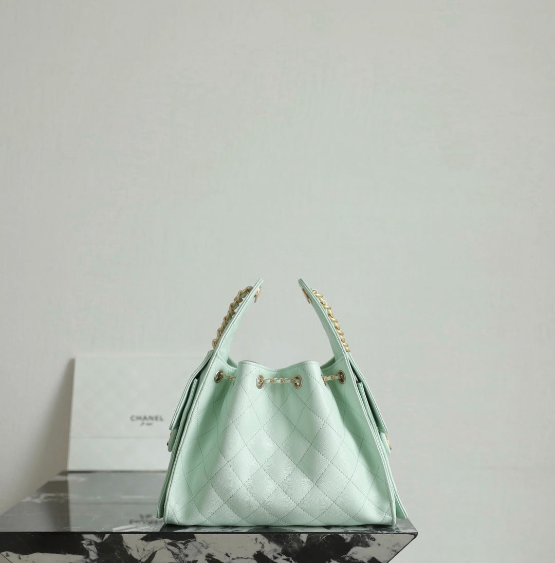 CHANEL 25 HANDBAG 30 IN GREEN CAVIER GOLD HARDWARE