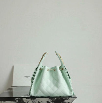 CHANEL 25 HANDBAG 30 IN GREEN CAVIER GOLD HARDWARE