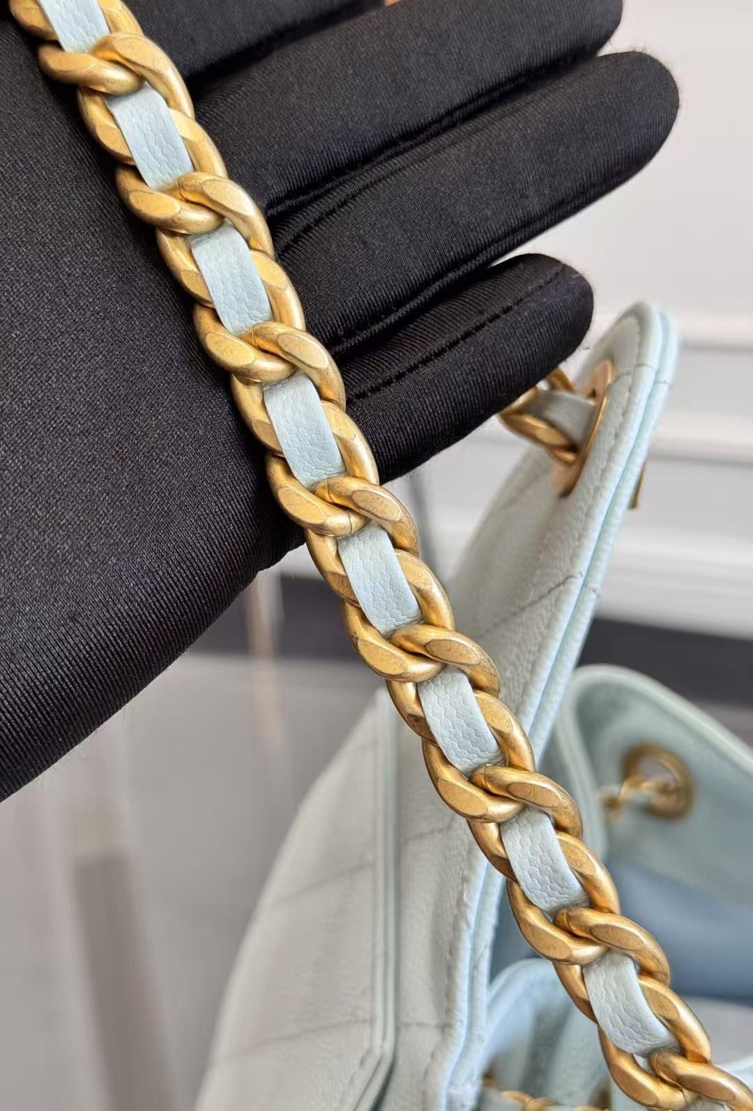 CHANEL 25 HANDBAG 30 IN LGITH BLUE CAVIER GOLD HARDWARE