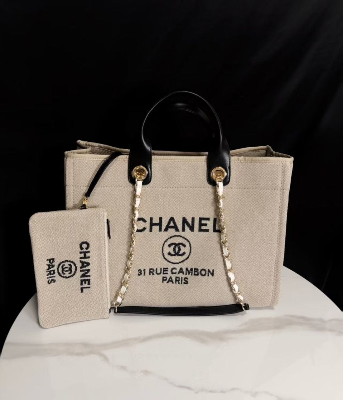 Chanel Deauville Tote in beige and black