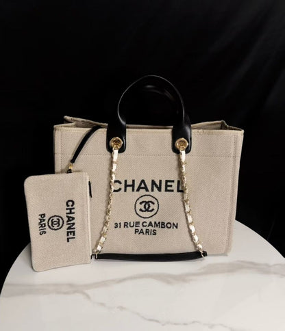 Chanel Deauville Tote in beige and black