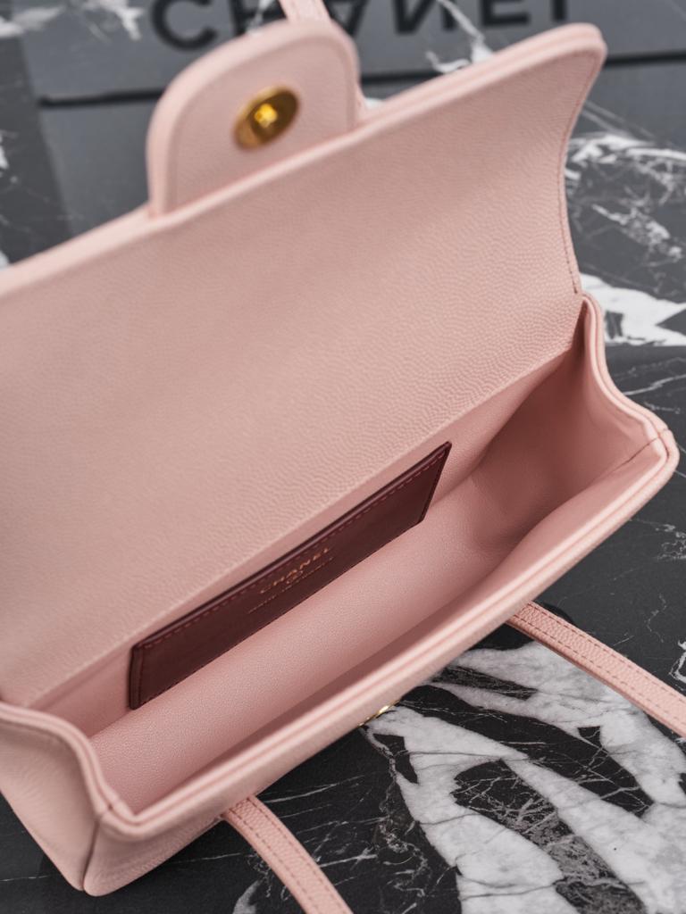 Chanel Caviar Preppy Coco Mini Flap bag in light pink color
