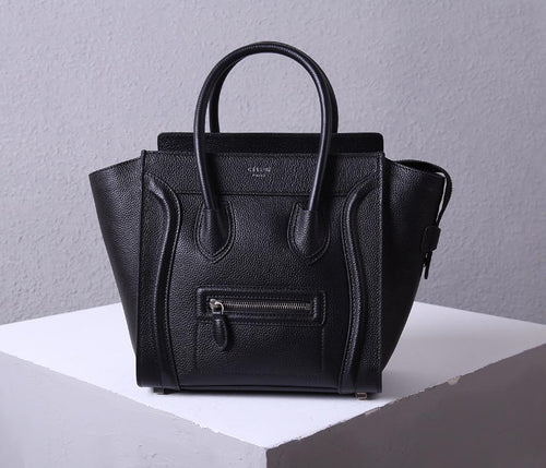 Celine Black Drummed Leather Nano Luggage Tote Bag