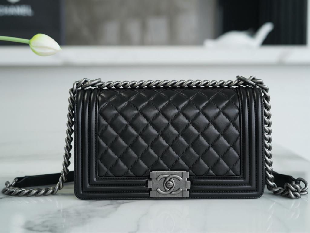 Chanel Boy Medium Black Sliver Hardware