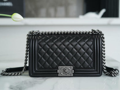 Chanel Boy Medium Black Sliver Hardware