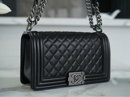 Chanel Boy Medium Black Sliver Hardware