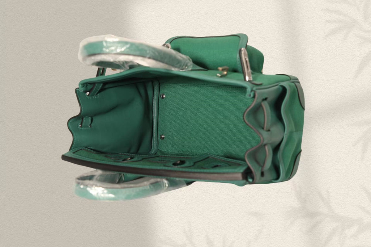 BIRKIN CARGO 25CM GREEN CANVAS AND LEATHER SILVER HARDWARE