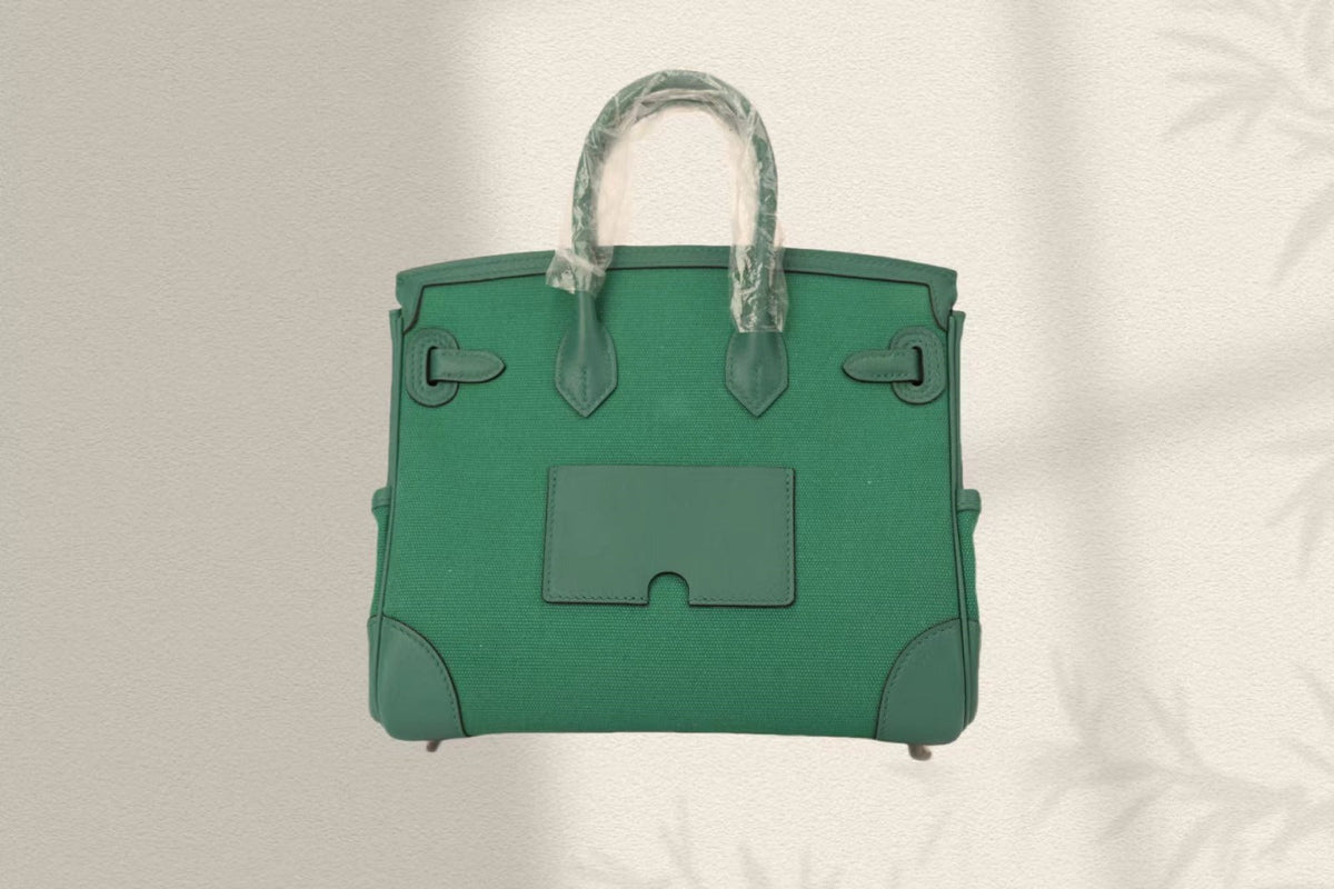 BIRKIN CARGO 25CM GREEN CANVAS AND LEATHER SILVER HARDWARE