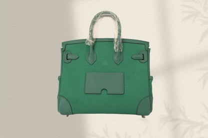 BIRKIN CARGO 25CM GREEN CANVAS AND LEATHER SILVER HARDWARE