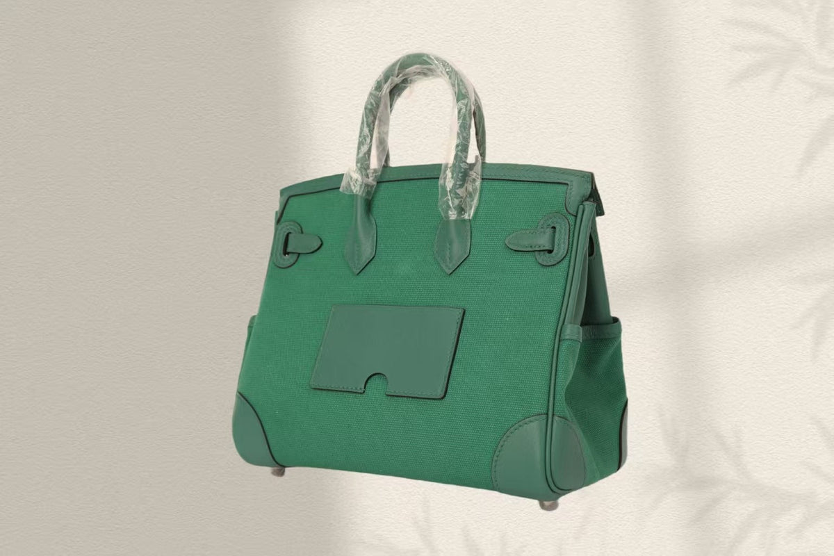 BIRKIN CARGO 25CM GREEN CANVAS AND LEATHER SILVER HARDWARE