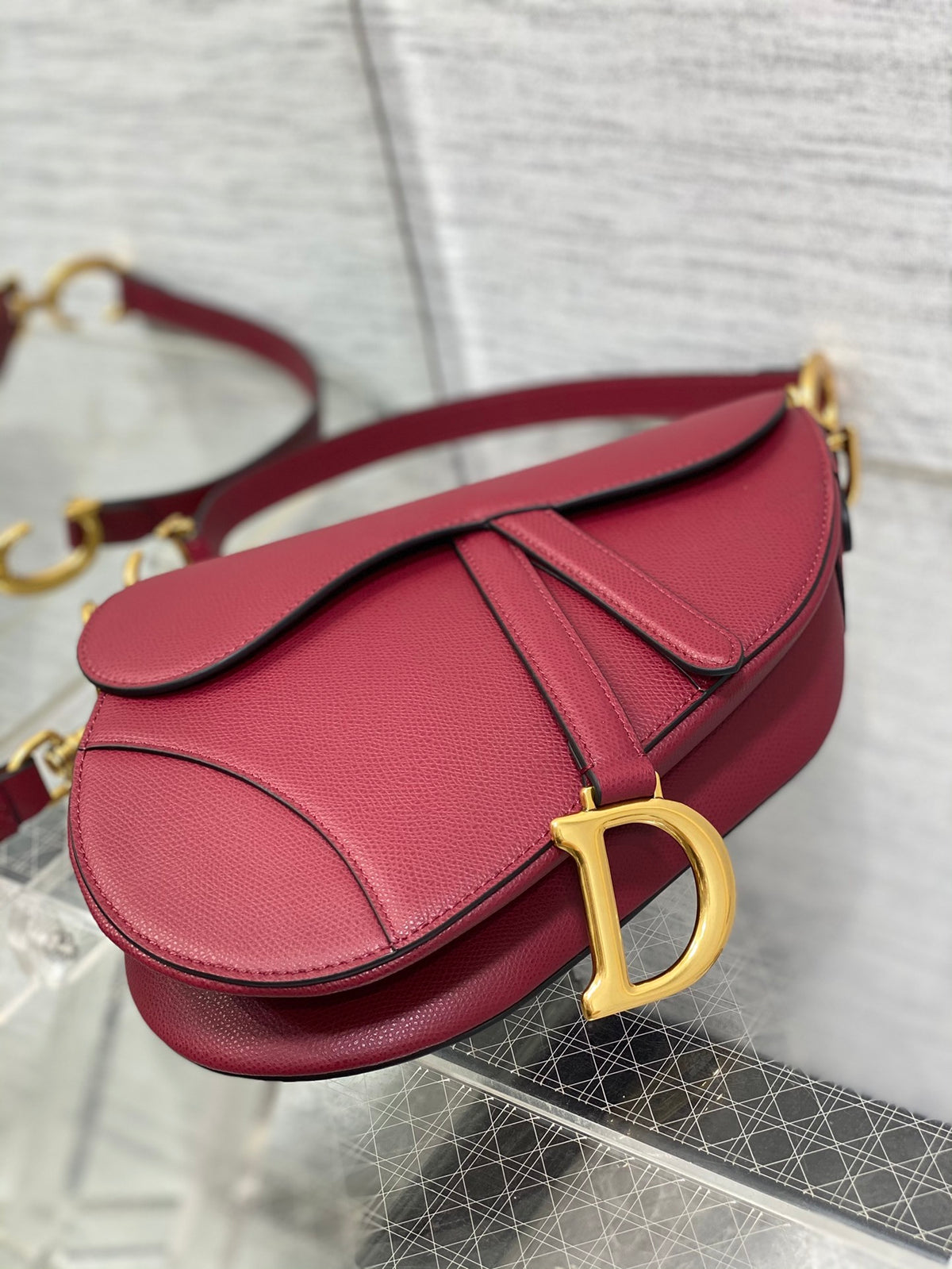 Christian Dior Saddle Bag in Red Gold Hardware