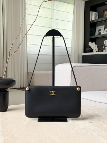 Chanel “Chic Studs” Clutch Bag Black Lambskin Gold Hardware