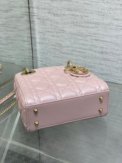 DIOR LADY DIOR MINI PINK GOLD HARDWARE