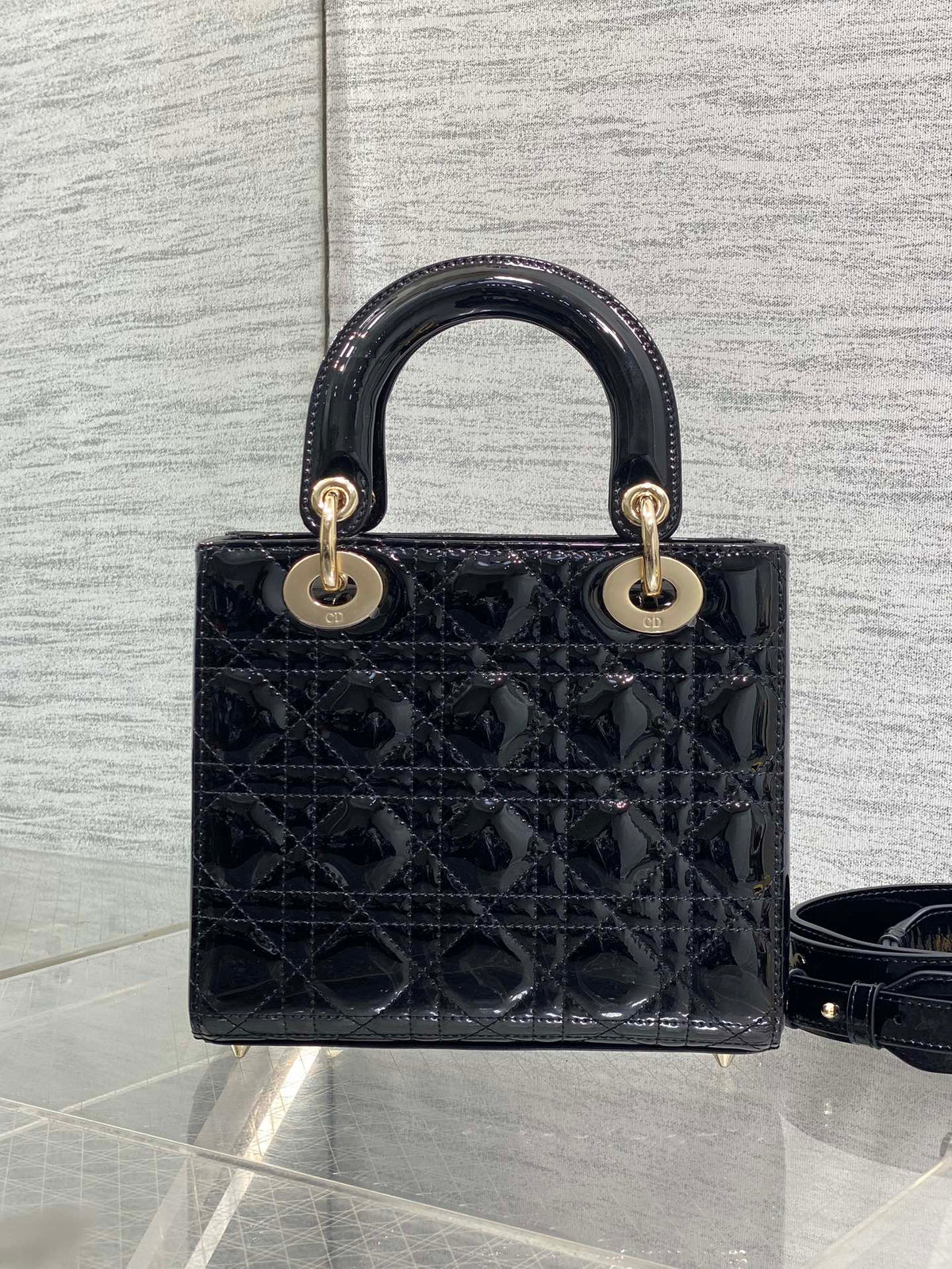 Christian Dior Small Lady Dior bag in Black Patent