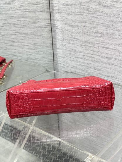 Dior Bow Bag Small Red Crocodile-Embossed