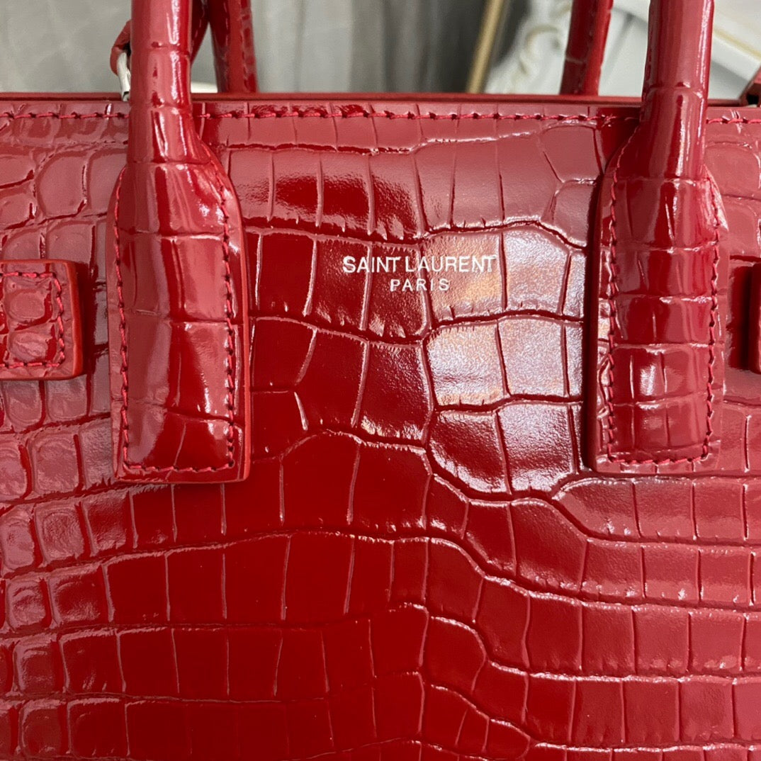 Saint Laurent Paris Saint Laurent Red Croc Embossed Leather Nano Classic Sac De Jour Tote