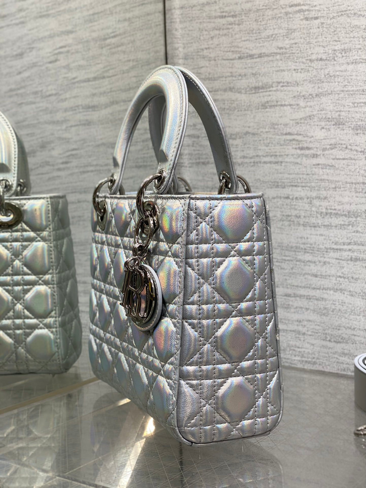Christian Dior metallic silver Cannage lambskin