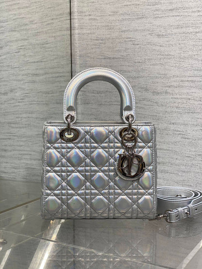 Christian Dior metallic silver Cannage lambskin