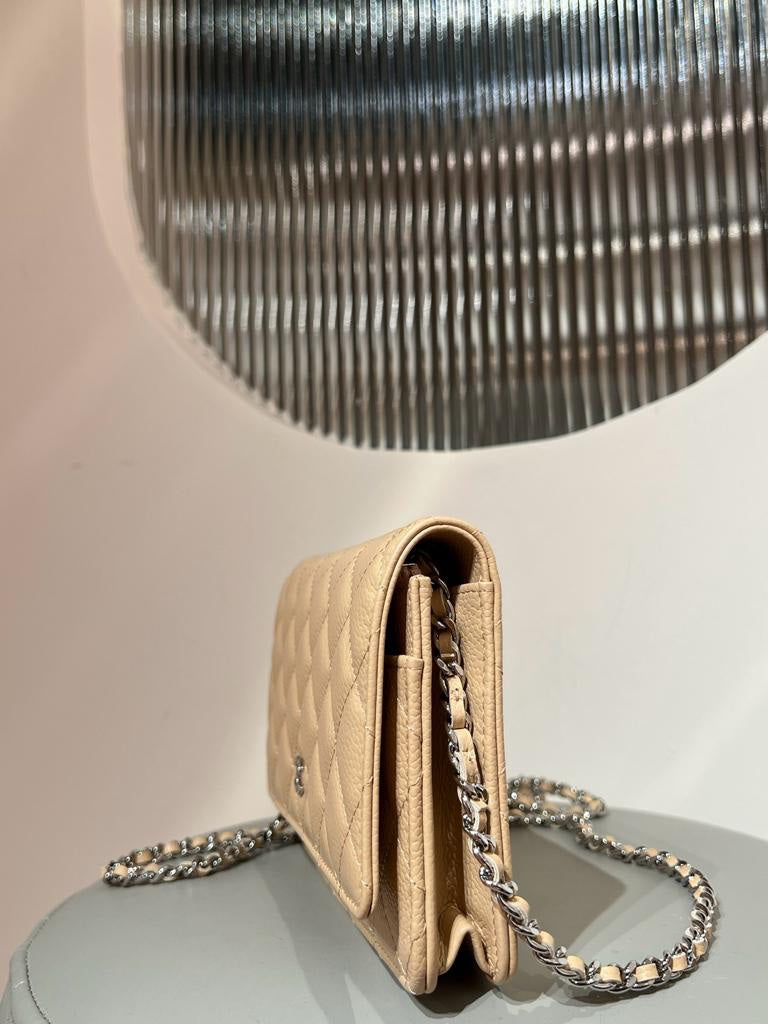 CHANELCaviar Quilted Wallet on Chain WOC Beige