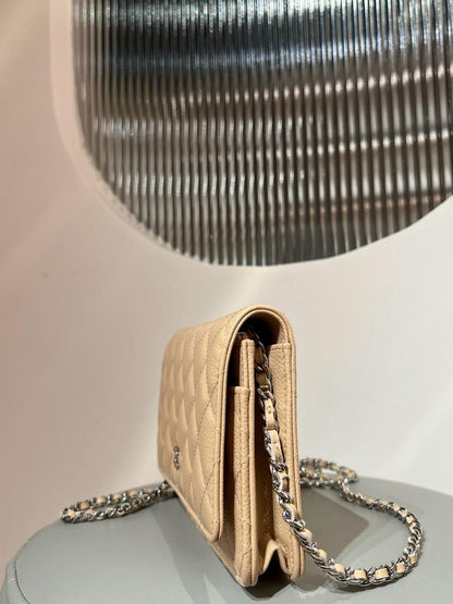 CHANELCaviar Quilted Wallet on Chain WOC Beige