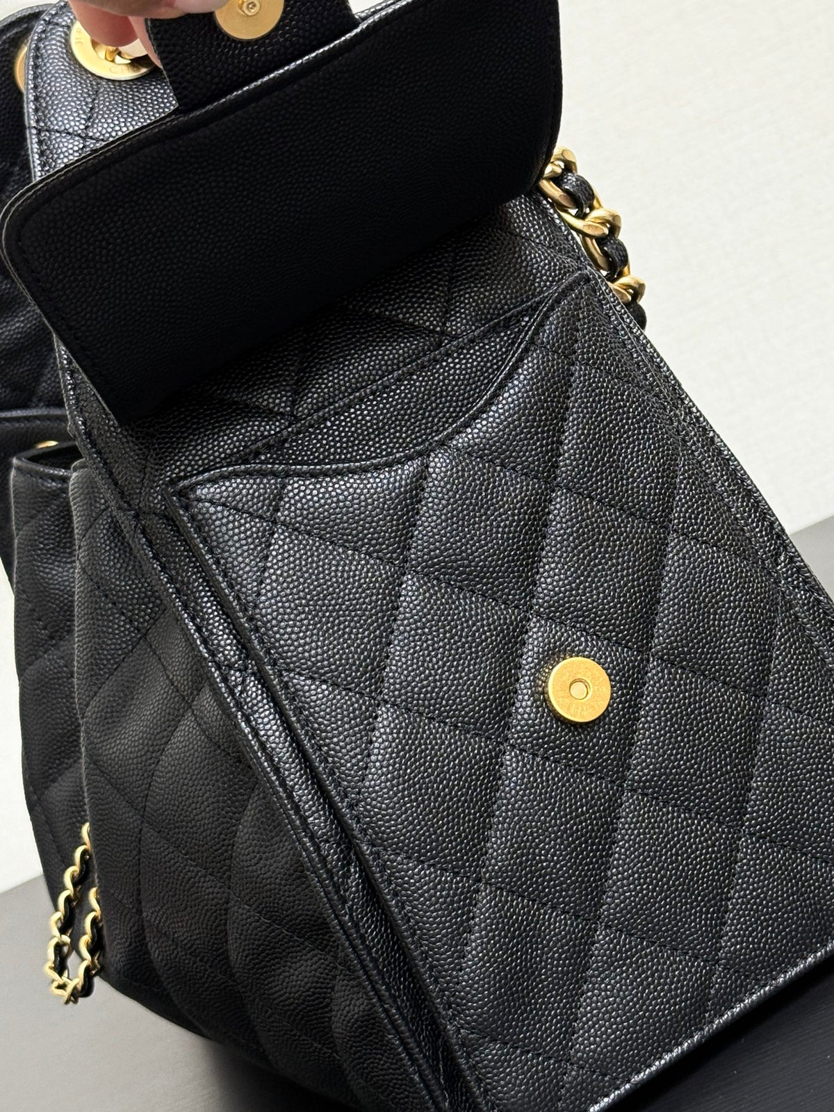 Chanel 25 Small Black Caviar Leather Gold Hardware