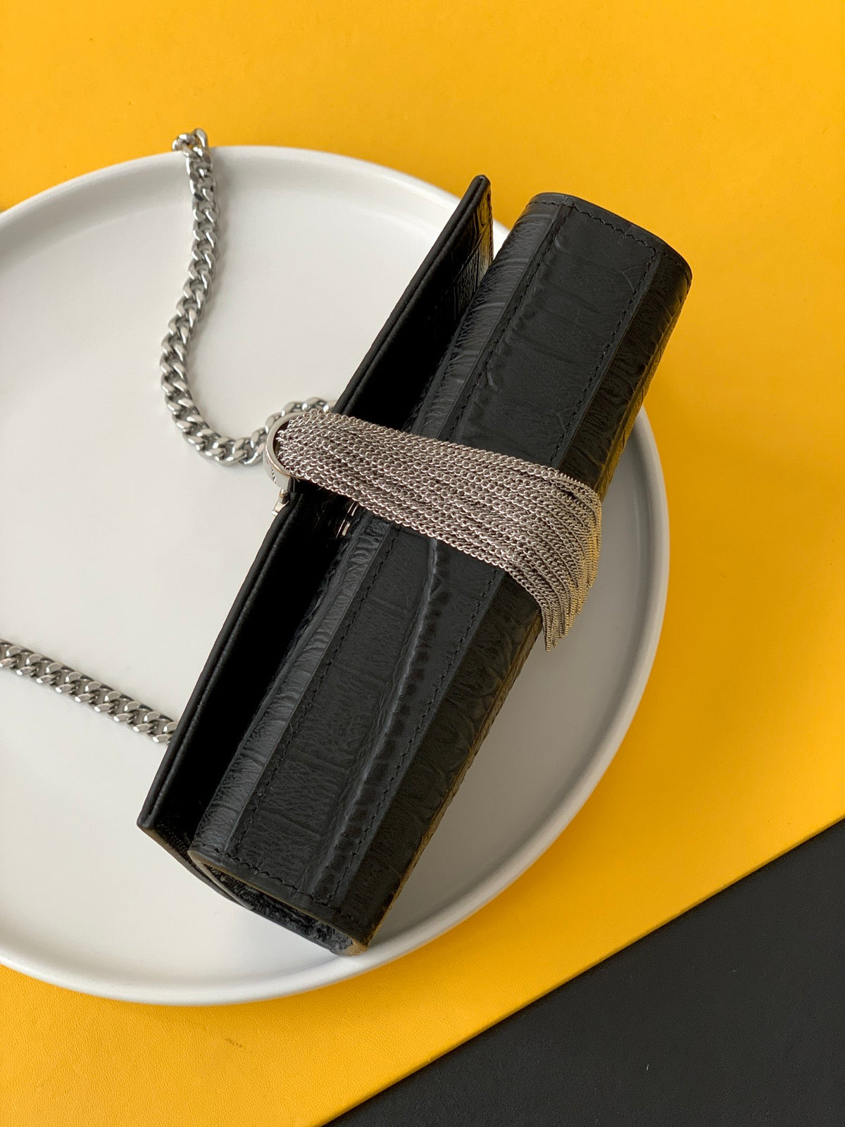 Saint Laurent Black Leather Small Kate Tassel Crossbody Bag Sliver