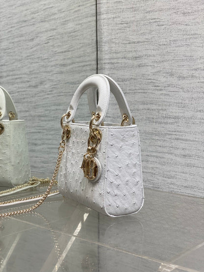 Christian Dior Mini Lady Dior bag in white ostrich leather