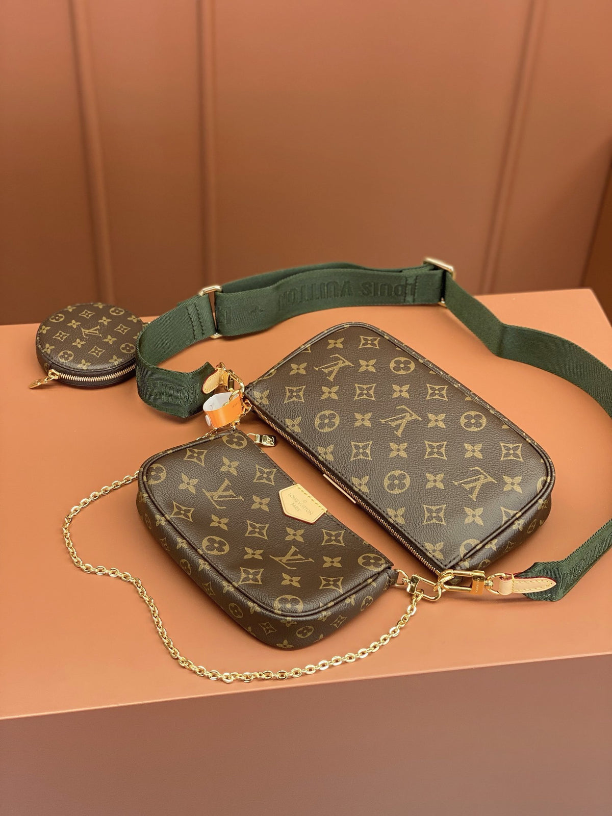 Louis Vuitton LV Multi Pochette Handle Fabric Green Handbags Monogram