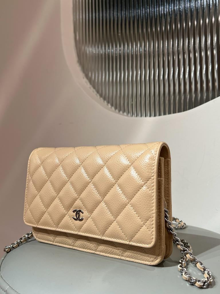CHANELCaviar Quilted Wallet on Chain WOC Beige