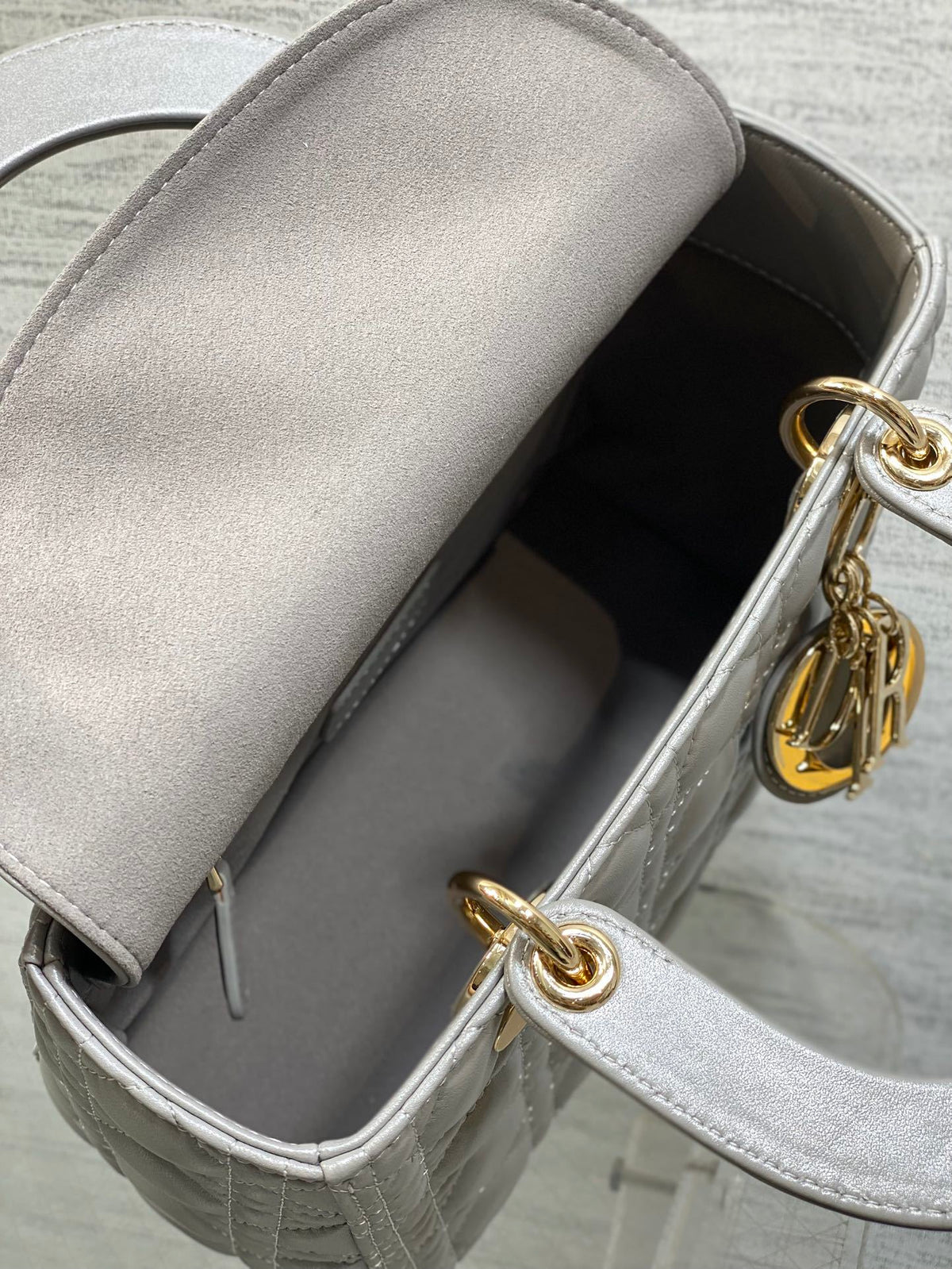 Dior Medium Lady in Grey Gold Hardware