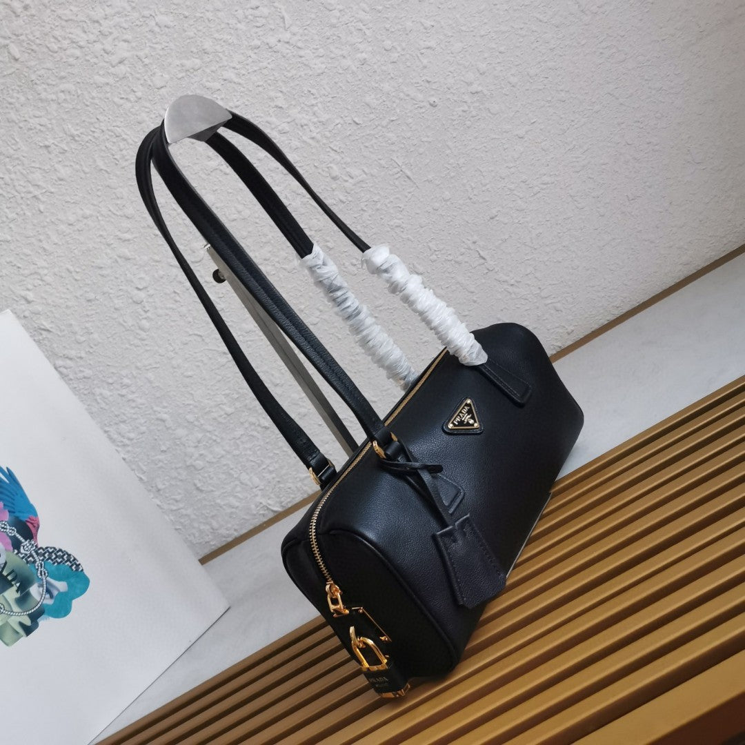 Prada Black Medium leather top-handle bag with padlock