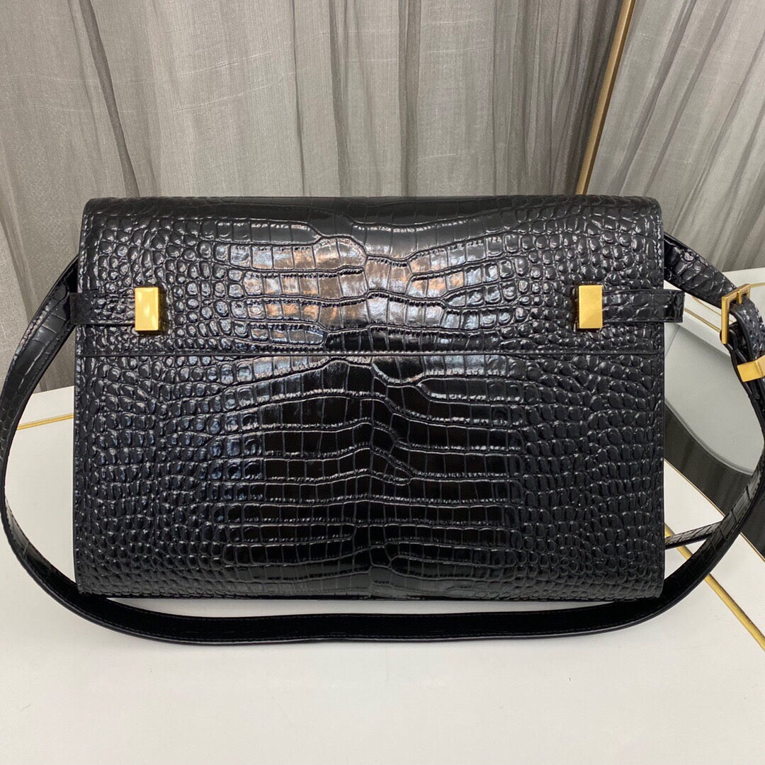 Saint Laurent Manhattan Crocodile-Embossed Shoulder Bag