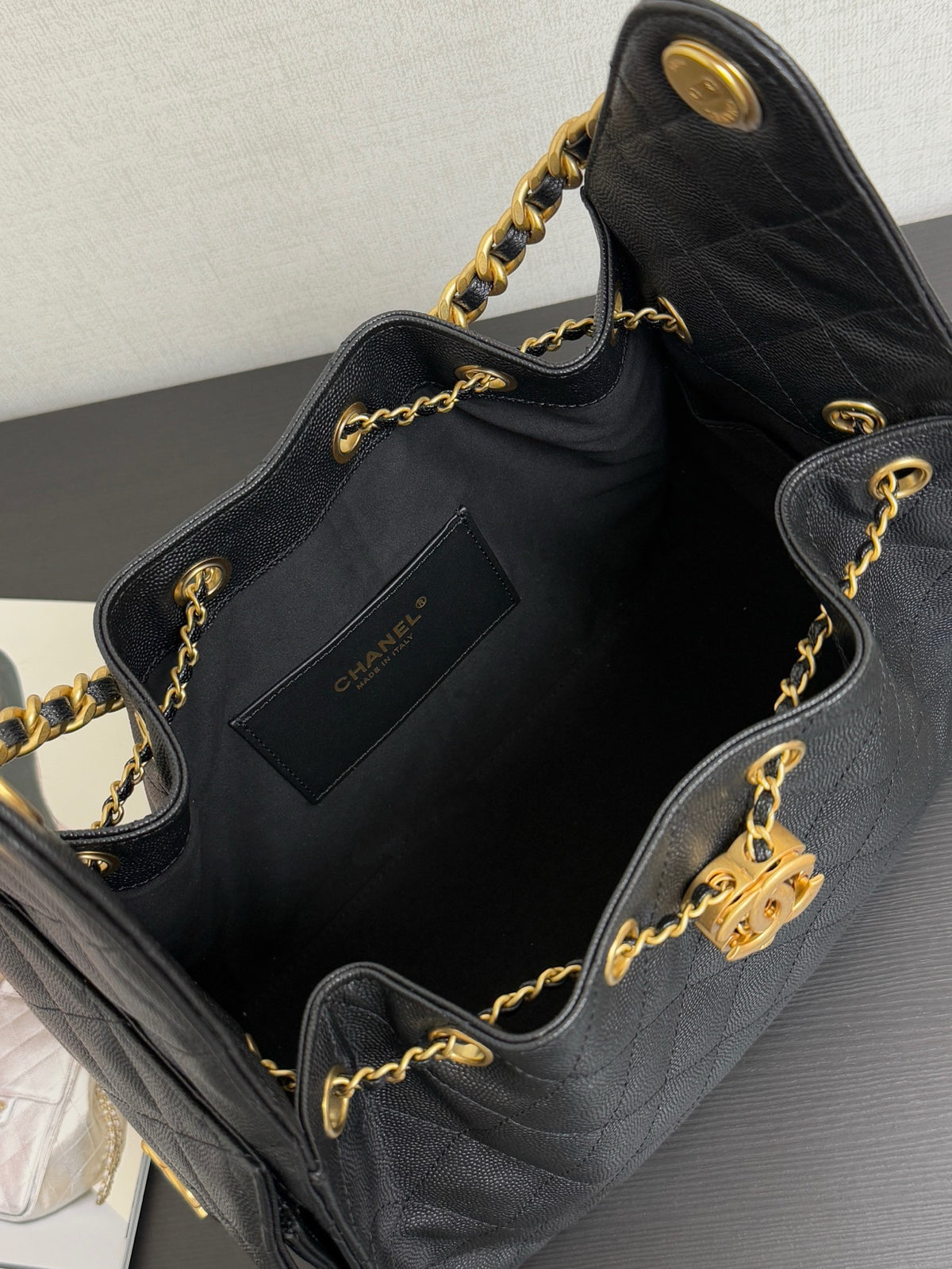 Chanel 25 Small Black Caviar Leather Gold Hardware