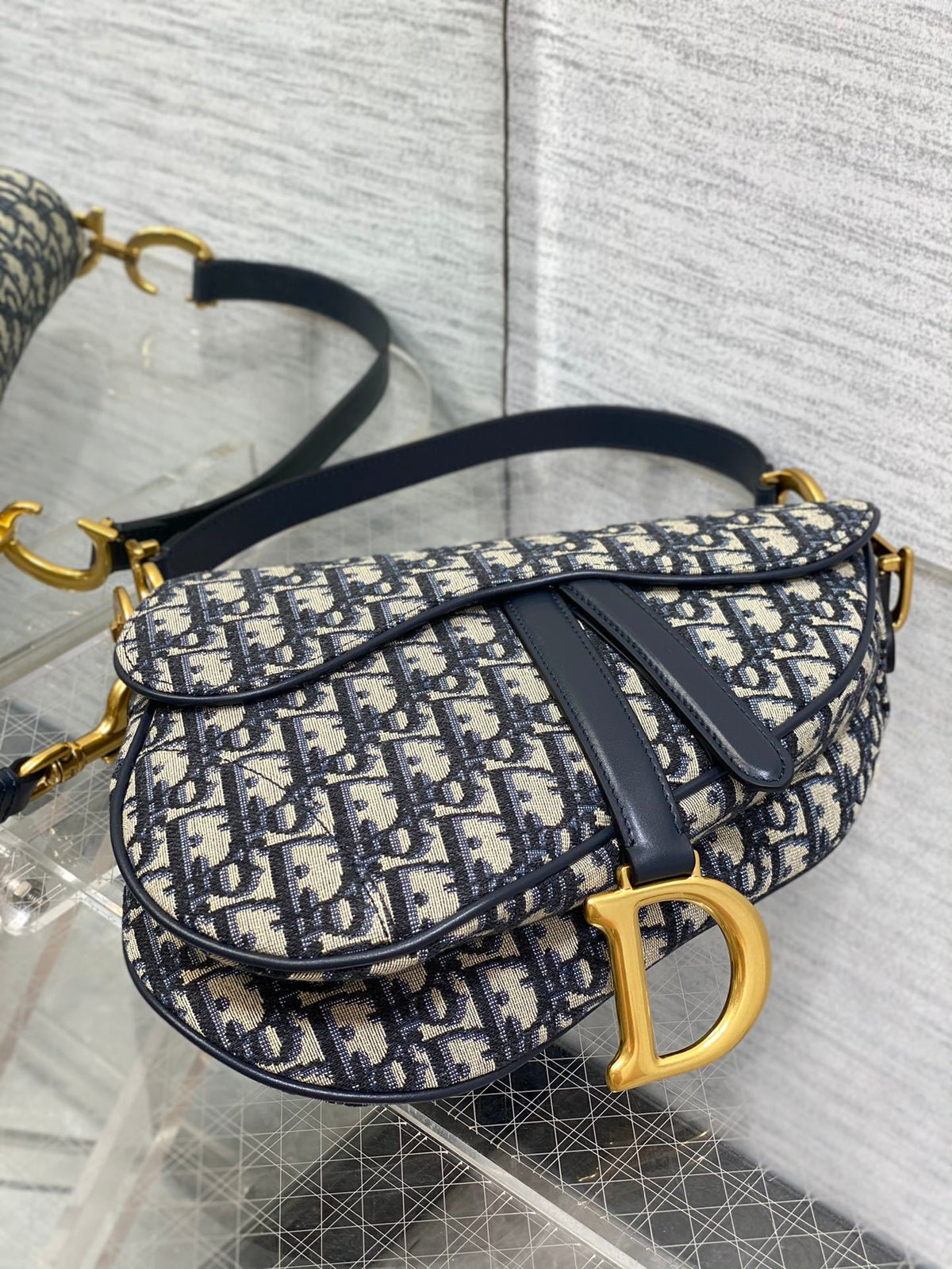 Dior Saddle Bag in blue Dior Oblique jacquard