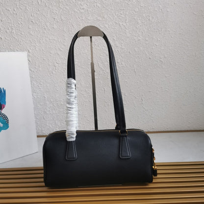 Prada Black Medium leather top-handle bag with padlock