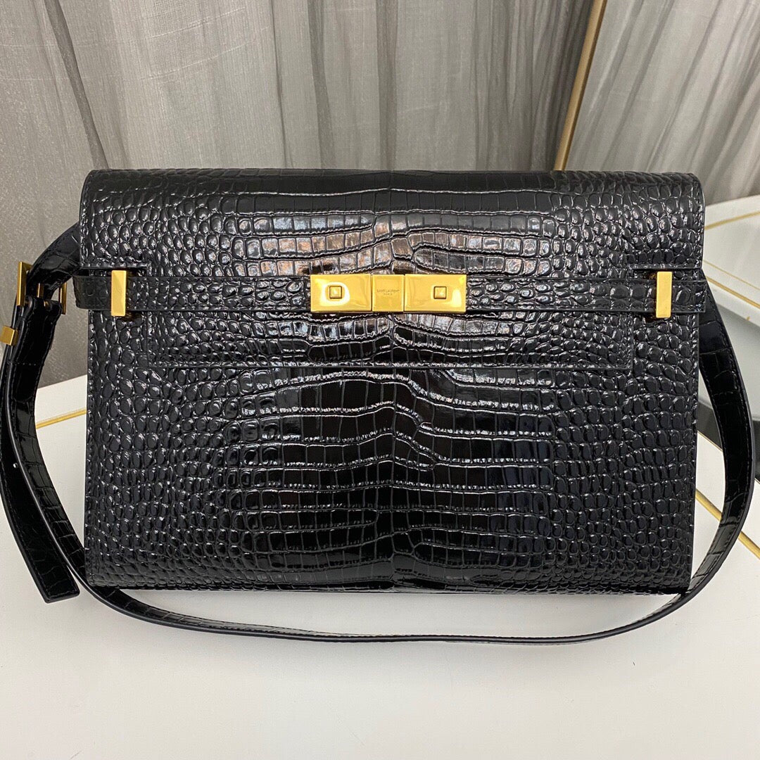 Saint Laurent Manhattan Crocodile-Embossed Shoulder Bag