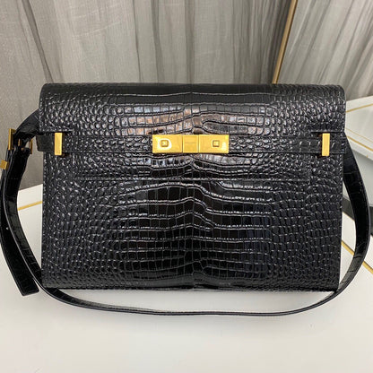 Saint Laurent Manhattan Crocodile-Embossed Shoulder Bag